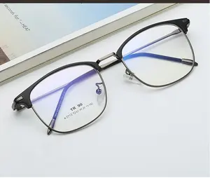 Gafas Opticas近视定制不锈钢眼镜框男士潮流便宜女士金属蓝色遮光老花镜