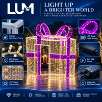 Boîte cadeau Luming de 350 cm de haut avec éclairage LED et cadre en aluminium peint pour motif lumineux de Noël