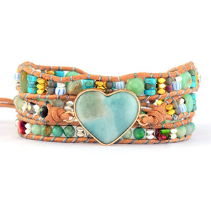 Pulsera Tejida de Cuero con Piedras de Colores Mixtos con Tema de Amor, Pulsera de Amistad Bohemia con Forma de Corazón, Joyería de Regalo Unisex - Product Image 4
