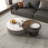 Zayshine, techo de cristal italiano, Base de madera maciza, mesa de centro, losa de cuarzo, conjunto de muebles circulares para sala de estar, tetera sencilla