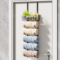 Porte-serviettes mural 5 niveaux en fer thermolaqué pour salle de bain et rangement de placard, étagère métallique avec panier