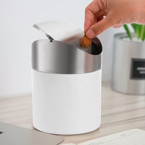 Bidone della spazzatura bianco in acciaio inossidabile piccolo bidone della spazzatura per casa, ufficio, cucina, tavolo da tavola, camera da letto, auto - Product Image 5