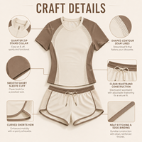 Ensemble deux pièces décontracté personnalisé pour femme, beige et marron, avec blocs de couleur, demi-zip, empiècements en maille, séchage rapide, respirant, tenue de sport athlétique, tennis