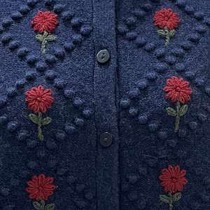 Knitwear Manufacturers OEM 100% Wool Sweater Knitted Women Cardigan with Embroidered <b>Flowers</b> - Product Image 4