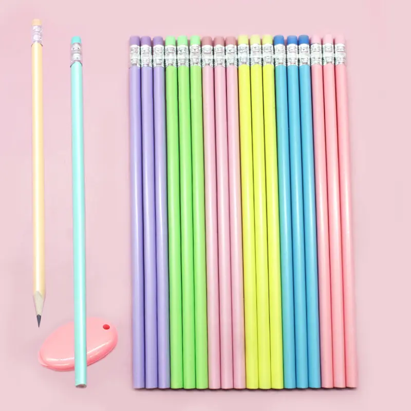Pencil Wholesale Macaron Triangle Rod Head Painting Pen Learning Stationery HB Lime with Rubber Black Stationery Set Wood ZHE
