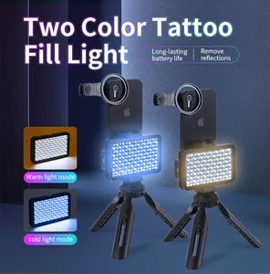 Luz recargable para tatuaje de relleno de Selfie, dos colores, luz de relleno de tatuaje cálida y fría, adaptador negro para luz de relleno