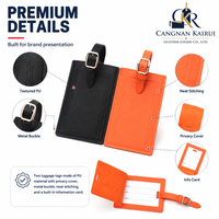 Étiquette de bagage en cuir PU de luxe, élégante et souple, avec boucle ardillon métallique, noire et orange, rectangulaire, accessoire d'identification professionnelle, écologique et résistante à l'eau