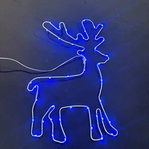 Top Sale Christmas Decoration Metal Frame Copper Wire Lights Deer Sign Warm White Hanging Window Lights Battery Plug in