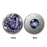 Moneda de desafío de cobre puro .999 de 1 onza con diseño geométrico facetado de Virgo, espejo, nebulosa galáctica y mapa de los signos del zodíaco completo