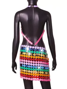 SHIXIN – <span class=keywords><strong>costume</strong></span> Sexy pour boîte de nuit, chaîne, soutien-gorge, paillettes, couleur assortie, gilet d'été, bijoux, Festival, fête, plage, Ins, fille - Product Image 2