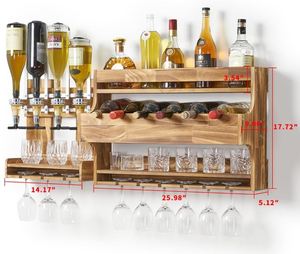 Mensola per bottiglia di liquore Home <span class=keywords><strong>Bar</strong></span> con supporto in vetro scaffali rustici con 4 bottiglie di liquore whisky liquore a parete legno portabottiglie - Product Image 5