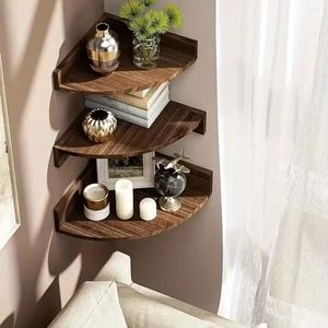 Wooden Corner <b>Shelf</b> 3 Tier Wall Mounted Floating Storage <b>Rack</b> For Home Office Organization - Product Image 1
