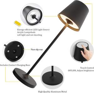 Lámpara de Mesa Inalámbrica Recargable con 3 Colores y Atenuación Gradual, LED, Metálica, Moderna, 80 - Product Image 5