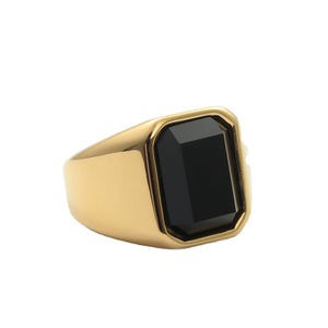 Men's <b>Titanium</b> Steel Square <b>Ring</b> Red <b>Black</b> Gemstone Retro Punk Style Geometric Design 280692 - Product Image 4