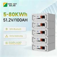 Batería de litio apilable de 51.2v 100ah 5.12kwh de fácil instalación, con celdas de grado A, Bluetooth y balanceo activo.
