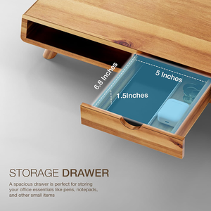 แท่นวางจอคอมพิวเตอร์ไม้พร้อมลิ้นชักเก็บของสำหรับคอมพิวเตอร์ตั้งโต๊ะ แล็ปท็อป อุปกรณ์จัดระเบียบโต๊ะทำงาน และชั้นวางใต้จอ - Product Image 2