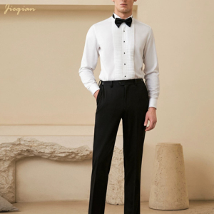 <span class=keywords><strong>Camicia</strong></span> da <span class=keywords><strong>uomo</strong></span> elegante con colletto a farfalla, 80% cotone, per matrimonio, sposo, con pieghe frontali e polsini alla francese per papillon - Product Image 5