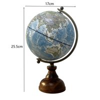 Globe terrestre de style vintage avec cadre en bois et métal, papier 17x14.5x25.5cm, décoration de bureau éducative, certifié CE, cadeau