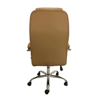 Chaise de bureau en cuir synthétique beige matelassé en losanges - Chaise de bureau ergonomique à dossier haut avec accoudoirs et base chromés
