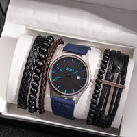 XINHUAQIAN Nouvelle mode Bracelet perlé en cuir Pu hommes montre Bracelet ensemble