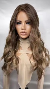Perruque Remy en cheveux européens, entièrement en dentelle frontale, pour femmes, nouée à la main, dentelle transparente, blond chaud avec mèches brunes, style juif - Product Image 6