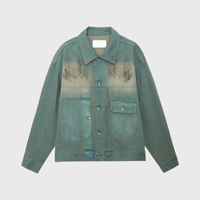 Veste en jean délavé style vintage pour homme YUCE, col rabattu, style décontracté, veste en jean rétro de type cowboy