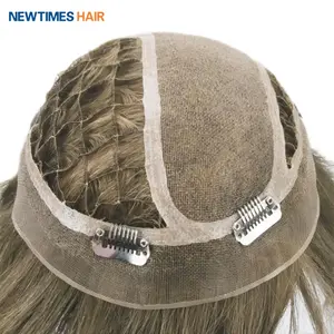 Newtimeshair मोनो फीता महिलाओं मानव बाल क्लिप के साथ एकीकरण प्रणाली गोरा बाल टौपी wigs
