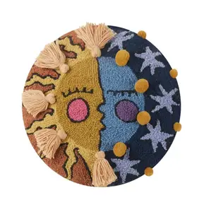 Oreiller rond fait à la main jour et nuit coussins décoratifs pour la maison broderie conception oreiller à crochet de luxe