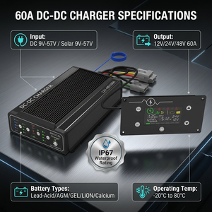 شاحن DC-DC مقاوم للماء IP67 بقوة 60 أمبير، مدخل مزدوج للطاقة الشمسية والدينامو، 12 فولت 24 فولت 48 فولت، شاحن بطارية ذكي للمركبات - Product Image 5