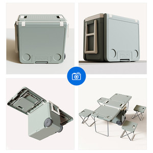 Table et tabouret <span class=keywords><strong>de</strong></span> refroidisseur <span class=keywords><strong>de</strong></span> glace pliants en plastique <span class=keywords><strong>de</strong></span> <span class=keywords><strong>grand</strong></span> <span class=keywords><strong>volume</strong></span> portatif populaire <span class=keywords><strong>de</strong></span> 32L pour le camping avec la poignée et les roues - Product Image 2