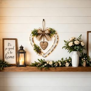 Décoration murale rustique en forme de cœur avec inscription « Home » éclairée, décoration suspendue en bois pour la maison, Saint-Valentin, motif floral botanique - Product Image 2