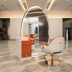 Miroirs de coiffure ovales en acier inoxydable avec éclairage LED pour salons de beauté - Product Image 5