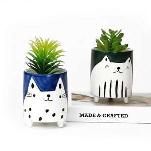 Maceta de cerámica pintada a mano para gatos/perros de porcelana <span class=keywords><strong>con</strong></span> cara de animal <span class=keywords><strong>con</strong></span> patas para uso diario en el jardín para restaurantes - Product Image 2