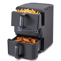 ANWELL Friteuse à air double panier 3,5+6,5L avec synchronisation intelligente, design empilable, grande capacité, écran tactile pour les fêtes en famille