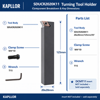 Porte-outil carré CNC 93 degrés OEM KAPLLOR SDUCR2020K11, type à vis, pour tournage sur tour CNC