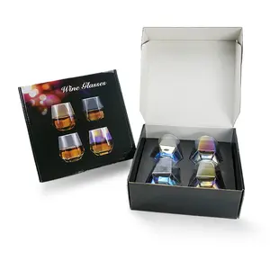 Diamante sin tallo colorido iridiscente Arco Iris cristalería cóctel beber whisky vaso Juego de 4 para champán para hombres regalo vino