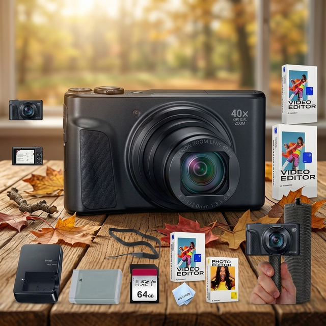 Digital Camera (Black) + 64GB Memory + Stabilizing Grip + Software Pack +More (Value Bundle) (Renewed)