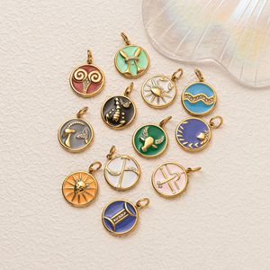 จี้เคลือบลายจักรราศี |   จี้สัญลักษณ์จักรราศีสแตนเลสสตีลชุบทอง 18K PVD สำหรับทำเครื่องประดับ DIY - Product Image 4