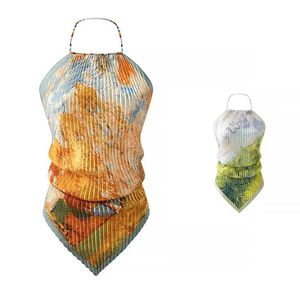 Top Halter Casual de Verano para Mujer, Transpirable, con Espalda Descubierta, Adorno de Cuentas y Pliegues, en Poliéster - Product Image 1