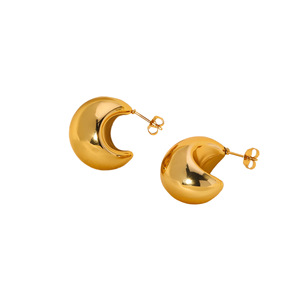 Moon Shape Huggie Earrings 18k Gold Plated <b>Titanium</b> Steel <b>Studs</b> For Women Fashion Jewelry Cross Border Wholesale - Product Image 5