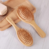 Ensemble de brosses à cheveux en bambou personnalisées avec logo naturel en gros pour femmes, démêlant les cheveux