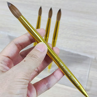 Fournisseur en gros 100% Kolinsky brosse à ongles meilleure qualité acrylique brosses à ongles pur Kolinsky cheveux or métal ongles brosses acryliques