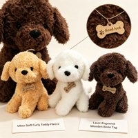 Boneka Anjing Teddy Duduk Lucu 8 Inci, Mainan Plush Poodle Berbulu Lembut, Hewan Boneka Pembawa Keberuntungan dengan Gantungan Tulang dan Hiasan