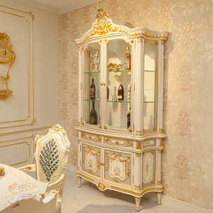 Lujoso palacio francés tallado y pintado gabinete de cuatro puertas estilo europeo dorado muebles clásicos gabinete de vino de madera maciza - Product Image 5