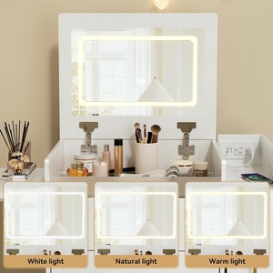 Penjualan laris Vanity rias meja rias 3 in 1 kayu dengan lampu cermin atas lipat kabinet samping bangku tersembunyi Panel dapat dilipat