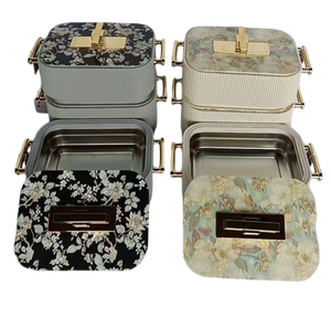 Ensemble <span class=keywords><strong>de</strong></span> 3 chauffe-plats haut <span class=keywords><strong>de</strong></span> gamme 3L 4L 5L avec couvercle floral artistique, corps côtelé et verrou doré – Contenant thermique pour coffret <span class=keywords><strong>cadeau</strong></span> <span class=keywords><strong>de</strong></span> luxe - Product Image 3