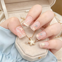 Faux ongles nude à presser avec étoiles et confettis, ongles carrés courts réutilisables en acrylique, lot de 24 pièces pour salon