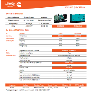 JDC55D5S ByCummins Générateur <span class=keywords><strong>Home</strong></span> Depot 40 kW 50 KVA 3 phases 400V alimenté par moteur diesel 4BTA3.9-G2 pour application domestique - Product Image 6