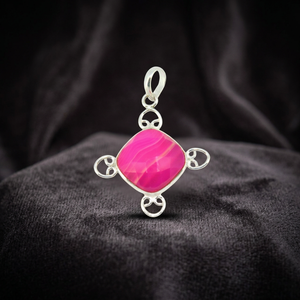 Colgante de Ágata Rosa Banda Rosa Genuina con Cruz Única, Engaste de Bisel en Plata de Ley, Joyería Artesanal de Moda - Product Image 3
