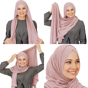 Groothandel 180*80Cm Hoge Kwaliteit Vrouwen Moslim Sjaal Wrap Effen Hijabs Rekbare Premium Sjaal Katoen Jersey Hijab Voor Vrouwen